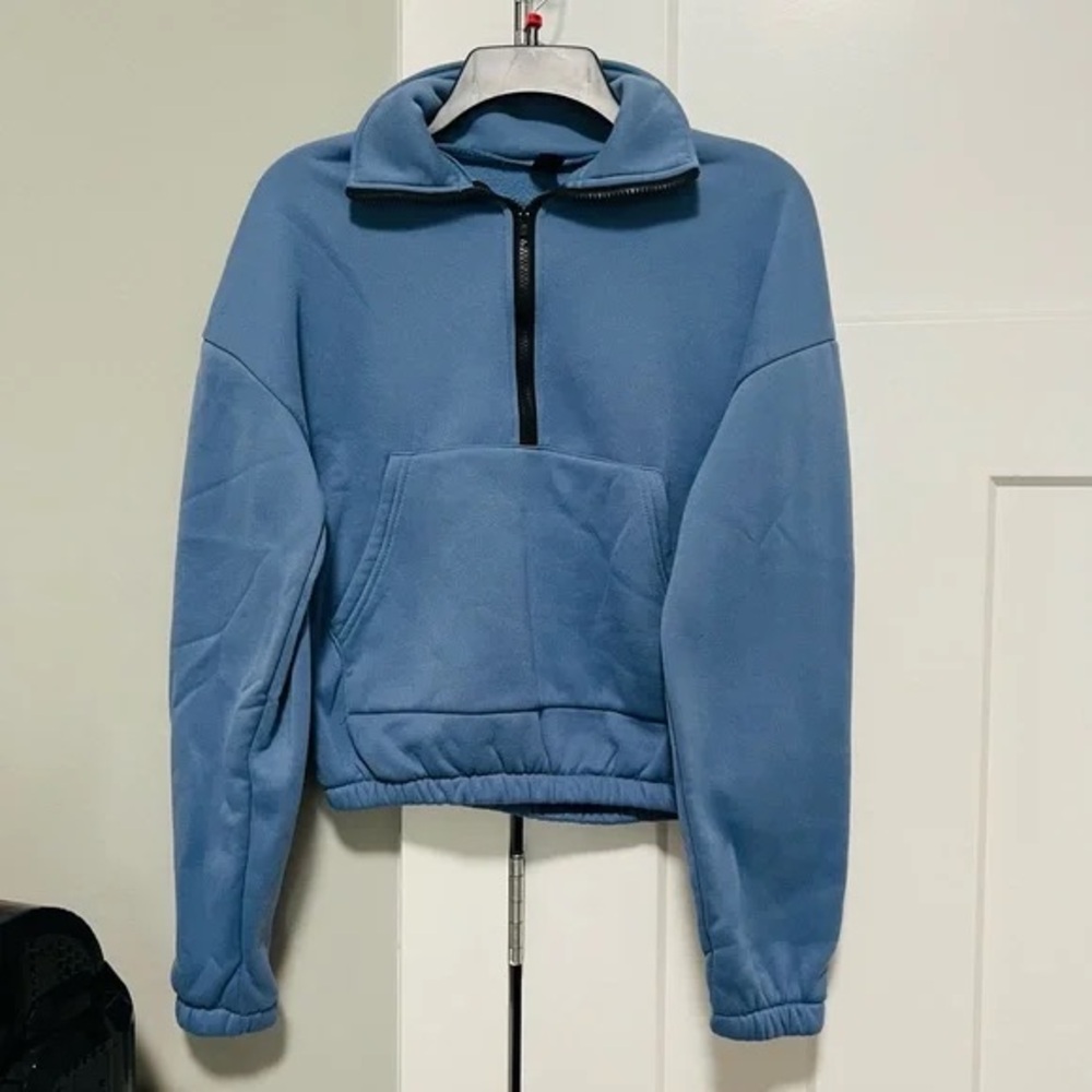 Blue Quarter-Zip Fleece Pullover